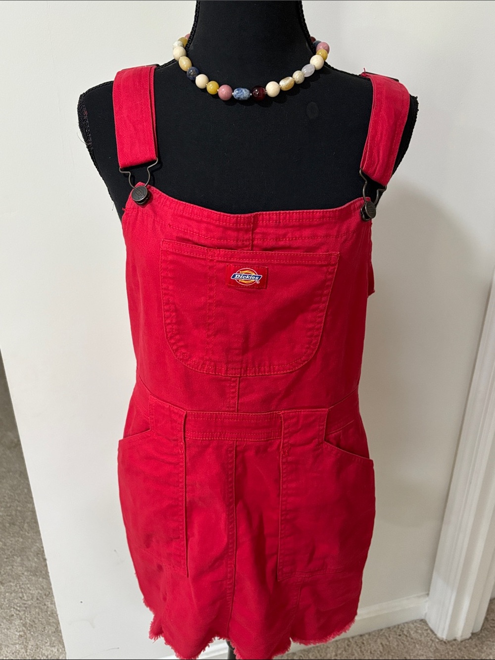 Dickies Bright Red Pinafore Overall Dress